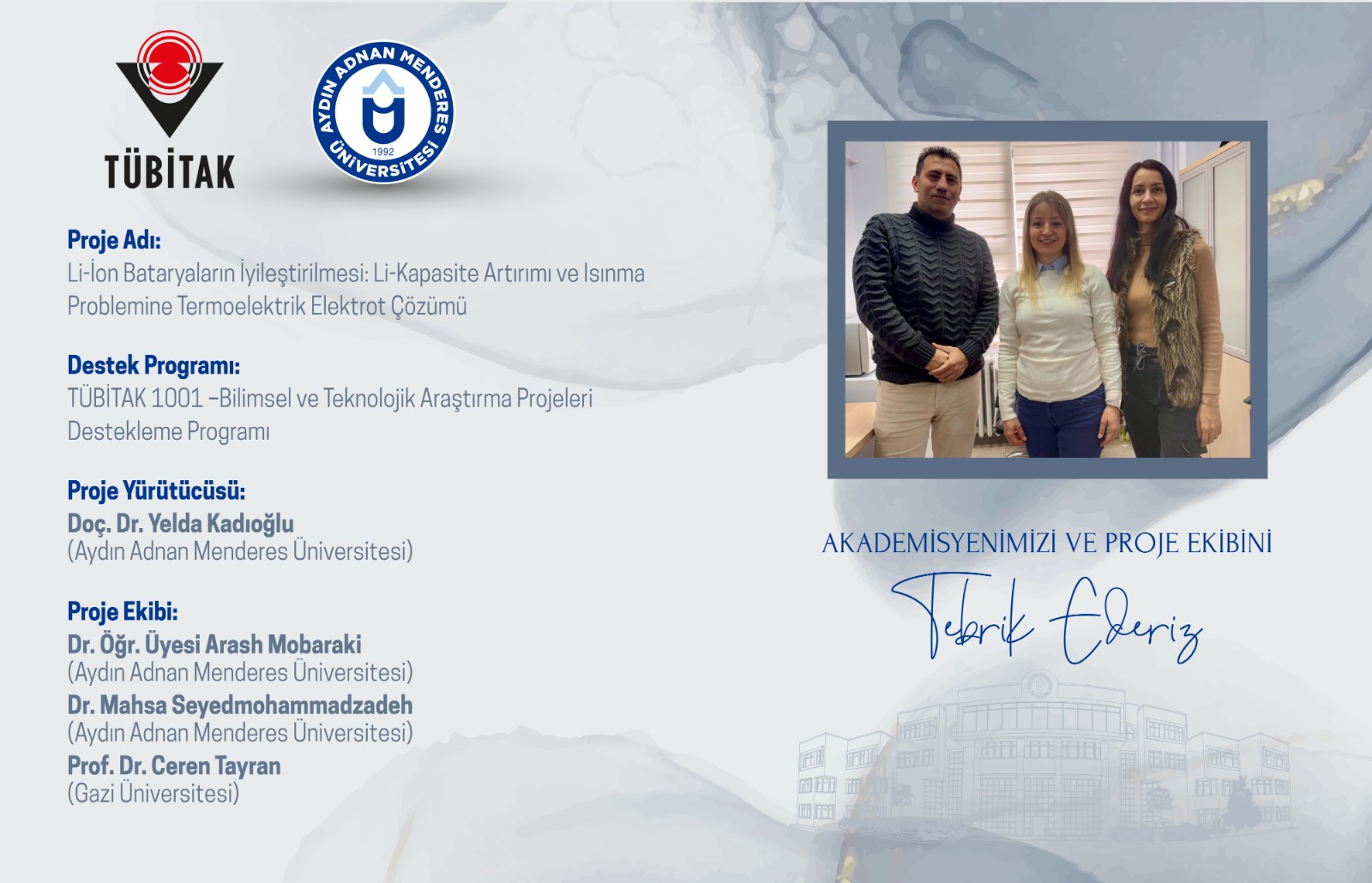 Li-İyon Bataryaların İyileştirilmesine Yönelik Projeye TÜBİTAK 1001 Desteği