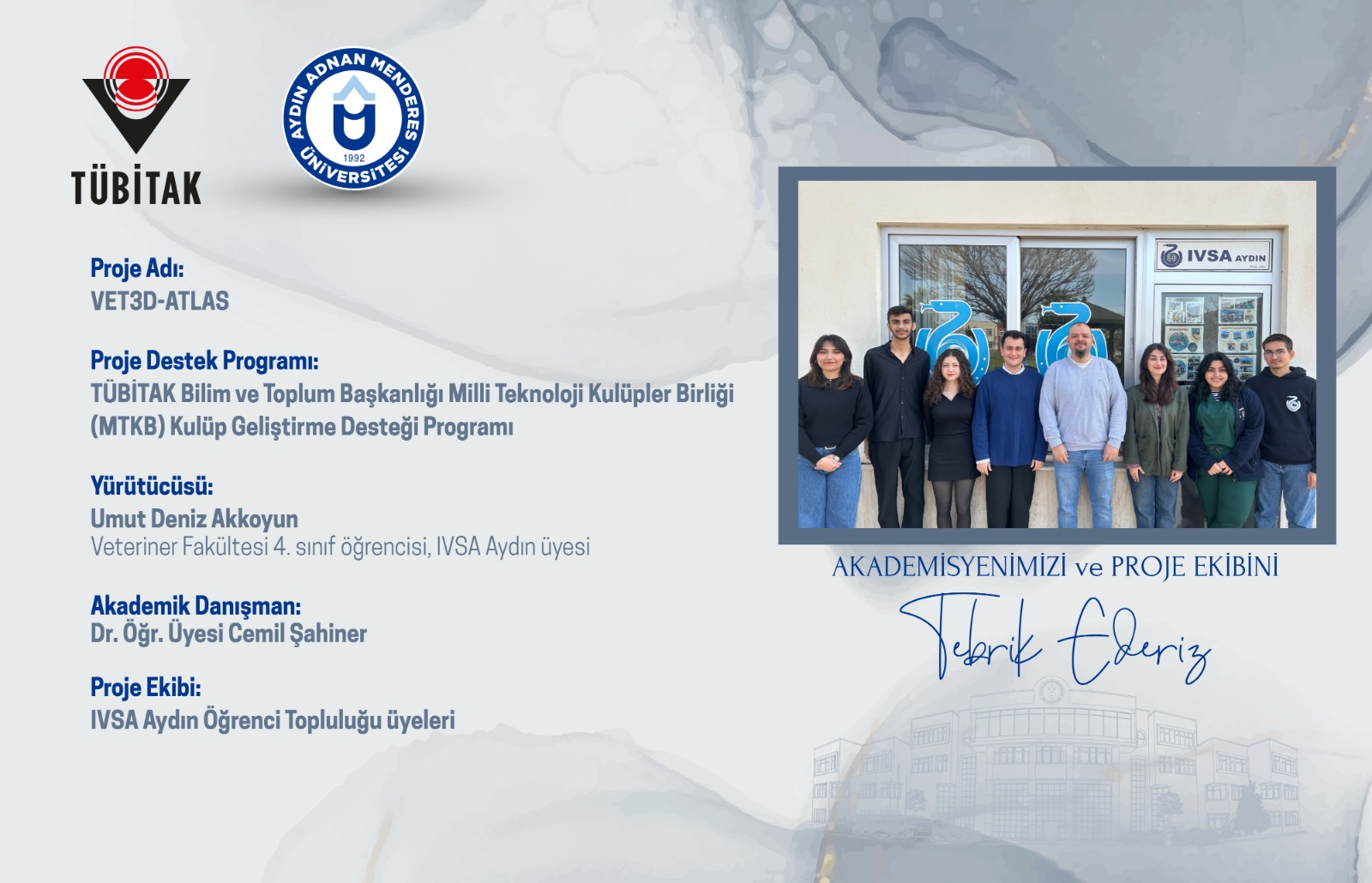 IVSA Aydın’ın “VET3D-ATLAS” Projesine TÜBİTAK’tan Destek